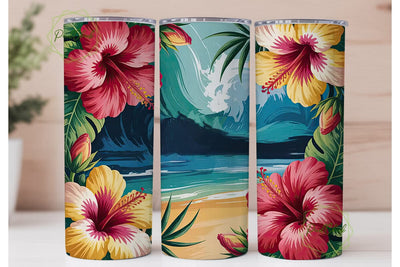 Tropical Hibiscus 20oz Tumbler Wrap Sublimation PixelChick 