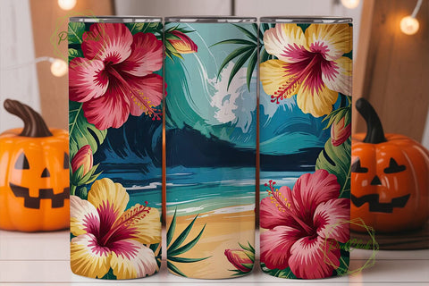 Tropical Hibiscus 20oz Tumbler Wrap Sublimation PixelChick 