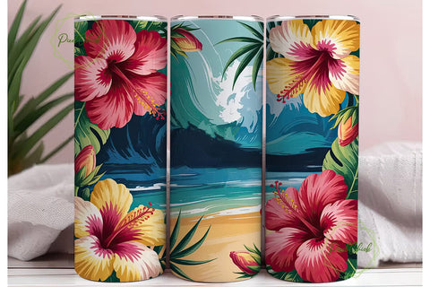 Tropical Hibiscus 20oz Tumbler Wrap Sublimation PixelChick 