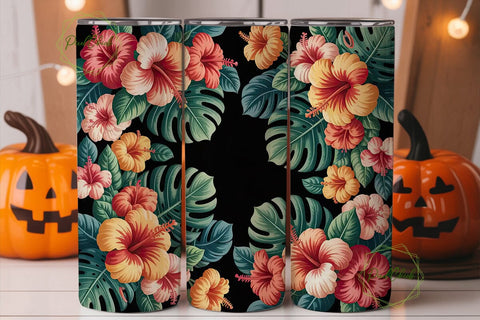 Tropical Hibiscus 20oz Tumbler Wrap Sublimation PixelChick 