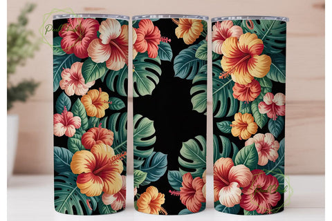 Tropical Hibiscus 20oz Tumbler Wrap Sublimation PixelChick 