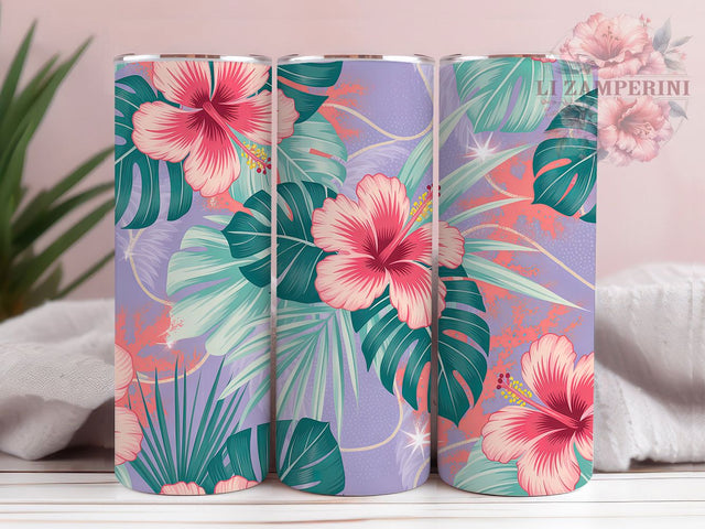 Tropical Hibiscus Floral Tumbler Wrap, Watercolor Flower Tumbler, Seamless Floral Sublimation, Tropical Hibiscus Cup, Botanical Flower Drinkware, Elegant Floral Mug, Watercolor Bloom Digital Sublimation Li Zamperini 