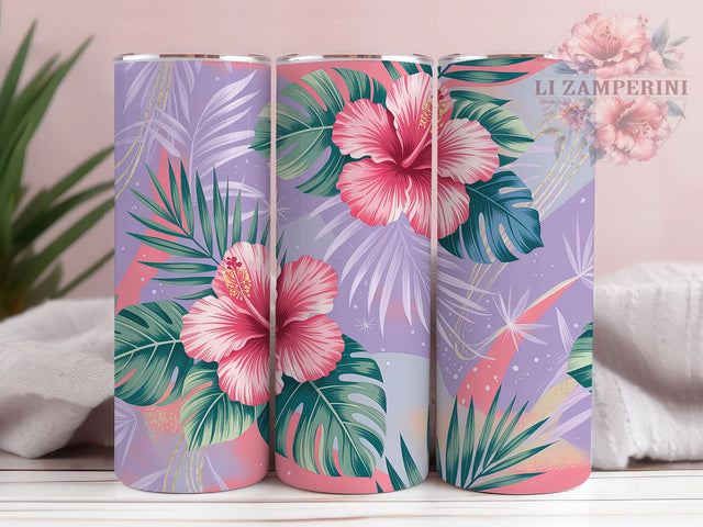 Tropical Hibiscus Floral Tumbler Wrap, Watercolor Flower Tumbler, Seamless Floral Sublimation, Tropical Hibiscus Cup, Botanical Flower Drinkware, Elegant Floral Mug, Watercolor Bloom Digital Sublimation Li Zamperini 