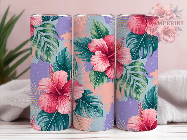 Tropical Hibiscus Floral Tumbler Wrap, Watercolor Flower Tumbler, Seamless Floral Sublimation, Tropical Hibiscus Cup, Botanical Flower Drinkware, Elegant Floral Mug, Watercolor Bloom Digital Sublimation Li Zamperini 