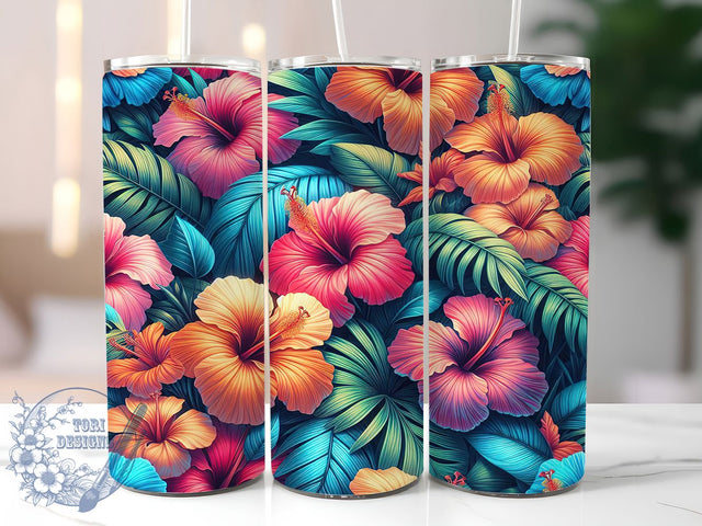 Tropical Hibiscus Flower Beach Tumbler, Tropical Floral Cup, Summer Beach Tumbler, Vibrant Flower Sublimation, Luau Theme Drinkware, Hawaii Aesthetic Tumbler, Exotic Bloom Coffee Cup Sublimation ToriDesigns 