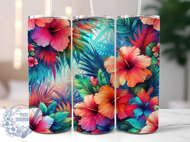 Tropical Hibiscus Flower Beach Tumbler, Tropical Floral Cup, Summer Beach Tumbler, Vibrant Flower Sublimation, Luau Theme Drinkware, Hawaii Aesthetic Tumbler, Exotic Bloom Coffee Cup Sublimation ToriDesigns 