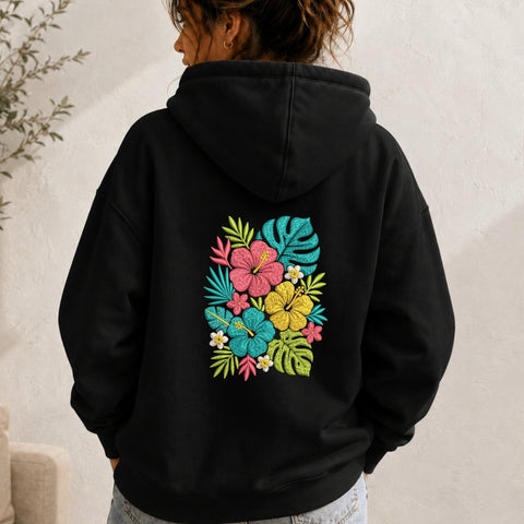 Tropical Hibiscus Flowers Machine Embroidery Design Floral Monstera Leaves PES DST Stitch Files Embroidery/Applique DESIGNS PatternFeed8 