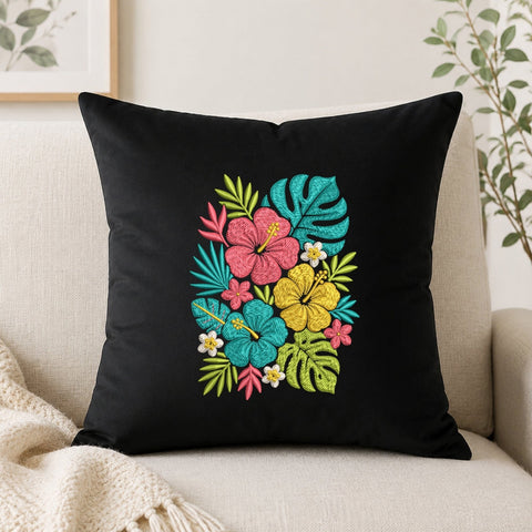 Tropical Hibiscus Flowers Machine Embroidery Design Floral Monstera Leaves PES DST Stitch Files Embroidery/Applique DESIGNS PatternFeed8 