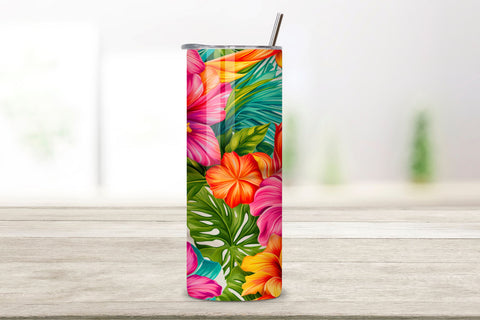 Tropical Hibiscus Flowers Tumbler wrap, Seamless Wrap PNG Sublimation FloridPrintables 