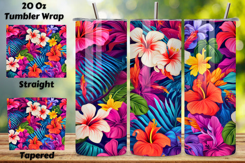 Tropical Hibiscus Flowers Tumbler wrap, Seamless Wrap PNG, Tropical Hibiscus Flowers 20 oz Skinny Tumbler Wrap Sublimation Design, Digital Download PNG Sublimation FloridPrintables 