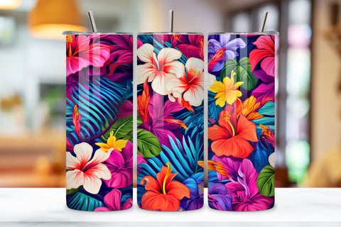 Tropical Hibiscus Flowers Tumbler wrap, Seamless Wrap PNG, Tropical Hibiscus Flowers 20 oz Skinny Tumbler Wrap Sublimation Design, Digital Download PNG Sublimation FloridPrintables 