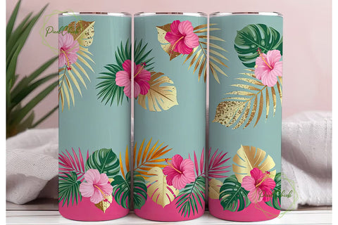 Tropical Hibiscus & Gold 20oz Tumbler Sublimation PixelChick 
