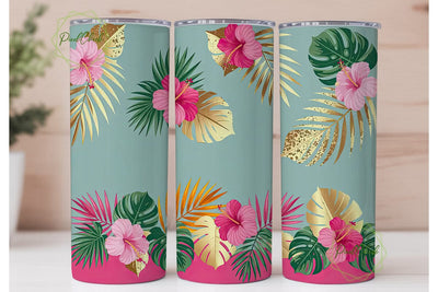 Tropical Hibiscus & Gold 20oz Tumbler Sublimation PixelChick 