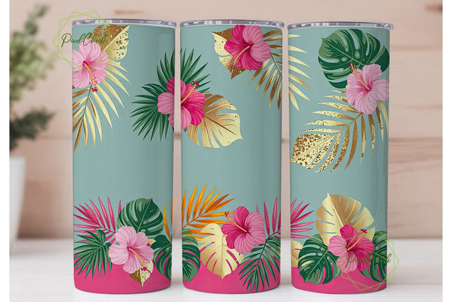 Tropical Hibiscus & Gold 20oz Tumbler Sublimation PixelChick 