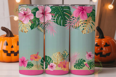 Tropical Hibiscus & Gold 20oz Tumbler Sublimation PixelChick 