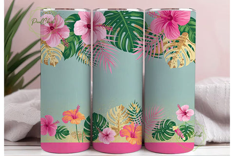 Tropical Hibiscus & Gold 20oz Tumbler Sublimation PixelChick 