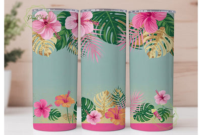 Tropical Hibiscus & Gold 20oz Tumbler Sublimation PixelChick 