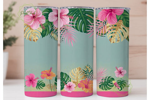 Tropical Hibiscus & Gold 20oz Tumbler Sublimation PixelChick 