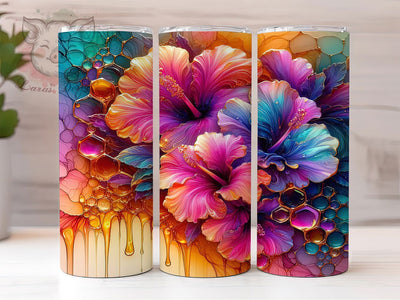 Tropical Hibiscus Honeycomb Bee Tumbler, Floral Bee Tumbler, Tropical Honeycomb Wrap, Cute Bee Wrap, Spring Floral Wrap, Sublimation Design, Trendy Gift Idea Sublimation Lara' s Designs 