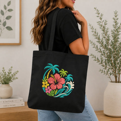 Tropical Hibiscus Ocean Wave Machine Embroidery Design Palm Tree Beach Floral PES DST Files Embroidery/Applique DESIGNS PatternFeed8 