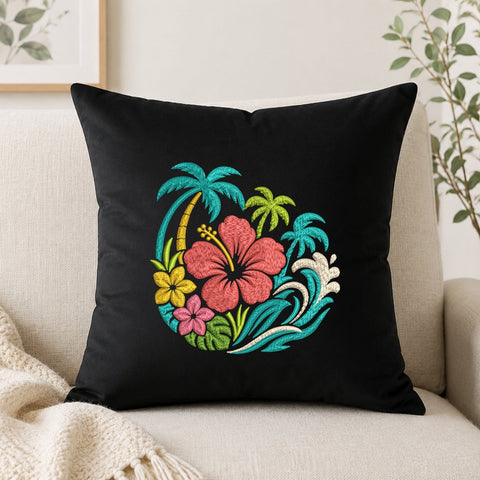 Tropical Hibiscus Ocean Wave Machine Embroidery Design Palm Tree Beach Floral PES DST Files Embroidery/Applique DESIGNS PatternFeed8 