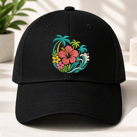 Tropical Hibiscus Ocean Wave Machine Embroidery Design Palm Tree Beach Floral PES DST Files Embroidery/Applique DESIGNS PatternFeed8 