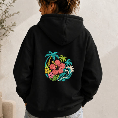 Tropical Hibiscus Ocean Wave Machine Embroidery Design Palm Tree Beach Floral PES DST Files Embroidery/Applique DESIGNS PatternFeed8 