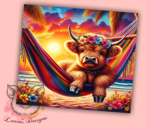 Tropical Highland Cow 20 oz Skinny Tumbler Sublimation Design, Straight & Tapered Tumbler Png, Highland Cow Tumbler Png, Digital Download PNG Sublimation Lara' s Designs 