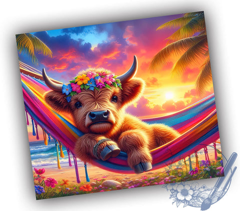 Tropical Highland Cow 20oz Skinny Tumbler PNG, Highland Cow Tumbler Sublimation Wrap, Straight & Tapered Tumbler Wrap, Instant Digital Download Sublimation ToriDesigns 