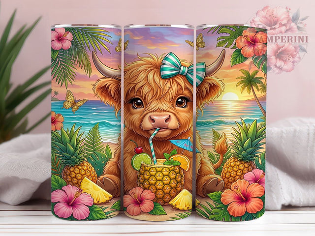 Tropical Highland Cow 20oz Tumbler, Tropical Highland Cow, 20oz Tumbler Wrap, Sublimation Design, Cute Highland Cow PNG, Tropical Tumbler Wrap, Cow Tumbler Design, Digital Download Sublimation Li Zamperini 