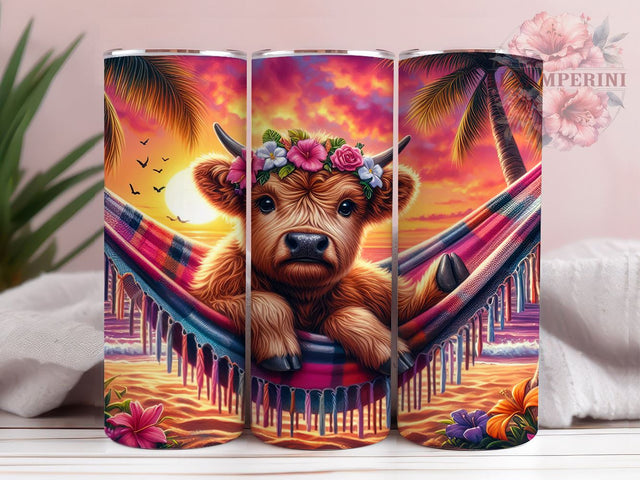 Tropical Highland Cow 20oz Tumbler Wrap PNG, Highland Cow Tumbler PNG Sublimation Design, Straight & Tapered Tumbler Wrap, Instant Digital Download Sublimation Li Zamperini 