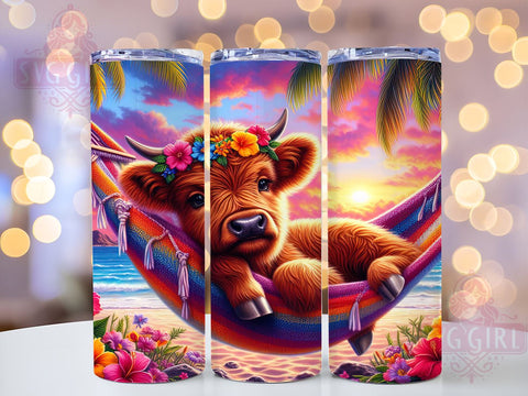Tropical Highland Cow 20oz Tumbler Wrap Sublimation Design, Straight Tapered Tumbler Wrap, Highland Cow Tumbler Png, Instant Digital Download Sublimation SvggirlplusArt 