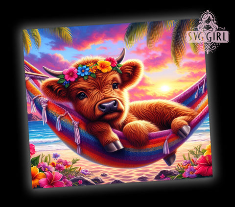 Tropical Highland Cow 20oz Tumbler Wrap Sublimation Design, Straight Tapered Tumbler Wrap, Highland Cow Tumbler Png, Instant Digital Download Sublimation SvggirlplusArt 