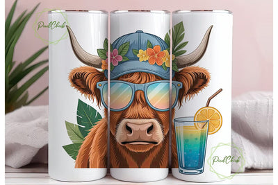 Tropical Highland Cow 20oz Tumbler Wrap Sublimation PixelChick 
