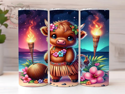 Tropical Highland Cow Luau 20 oz Skinny Tumbler Sublimation Design, Straight & Tapered Tumbler Png, Highland Cow Tumbler Png, Digital Download PNG Sublimation Lara' s Designs 