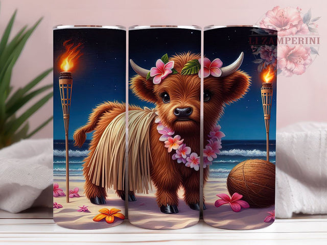 Tropical Highland Cow Luau 20oz Tumbler Wrap PNG, Highland Cow Tumbler PNG Sublimation Design, Straight & Tapered Tumbler Wrap, Instant Digital Download Sublimation Li Zamperini 