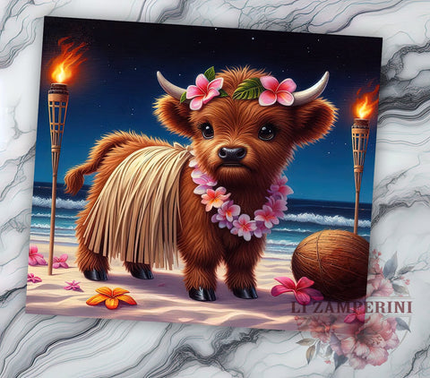Tropical Highland Cow Luau 20oz Tumbler Wrap PNG, Highland Cow Tumbler PNG Sublimation Design, Straight & Tapered Tumbler Wrap, Instant Digital Download Sublimation Li Zamperini 