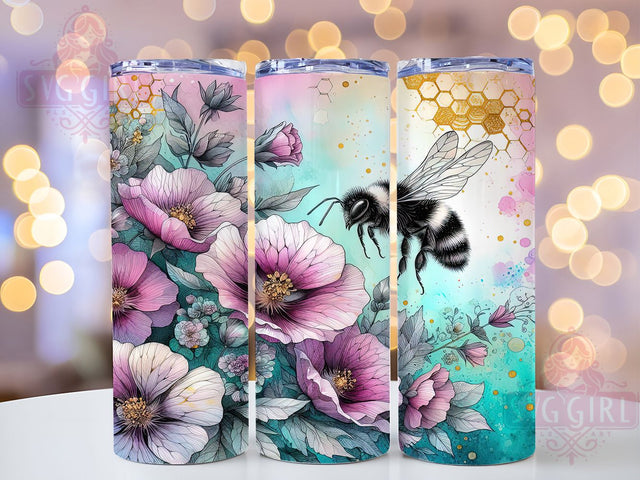 Tropical Honeybee 20oz Tumbler, Honeybee Print, Tropical Flowers, Seamless Pattern, 20oz Sublimation, PNG Design, Nature Gift Sublimation SvggirlplusArt 