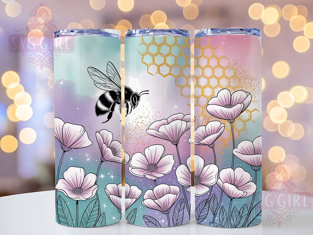 Tropical Honeybee 20oz Tumbler, Honeybee Print, Tropical Flowers, Seamless Pattern, 20oz Sublimation, PNG Design, Nature Gift Sublimation SvggirlplusArt 