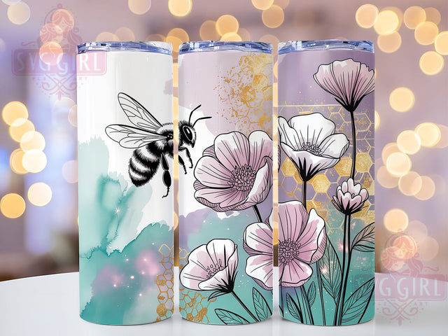 Tropical Honeybee 20oz Tumbler, Honeybee Print, Tropical Flowers, Seamless Pattern, 20oz Sublimation, PNG Design, Nature Gift Sublimation SvggirlplusArt 