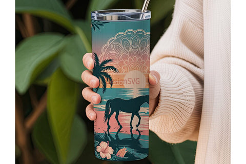 Tropical Horse Mandala 20oz Tumbler Wrap Sublimation DesignSVG 