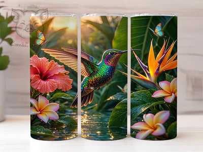 Tropical Hummingbird 20oz Tumbler, Hummingbird Design, Tropical Art, Exotic Vibes, Nature Inspired, Whimsical Charm, 20oz Wrap, Sublimation Tumbler Sublimation Lara' s Designs 