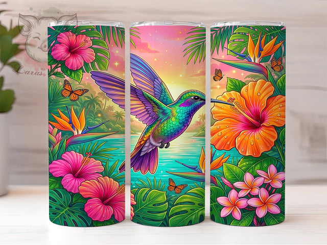 Tropical Hummingbird 20oz Tumbler, Tropical Hummingbird, Hummingbird Tumbler, Tropical Tumbler, 20oz Tumbler, Bird Tumbler, Floral Hummingbird, Tumbler Wrap Sublimation Lara' s Designs 