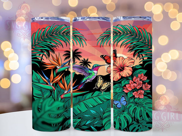Tropical Hummingbird Hibiscus 20oz Tumbler, Tropical Theme, Hummingbird Motif, Hibiscus Flower, Exotic Accent, Sublimation Wrap, 20oz Tumbler, Vibrant Charm Sublimation SvggirlplusArt 