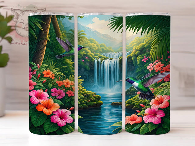 Tropical Hummingbird Waterfall Tumbler Wrap, Hummingbird, Waterfall, Tumbler Wrap, Sublimation Design, Nature Art, Bird Lover Gift, Tropical Decor Sublimation Lara' s Designs 