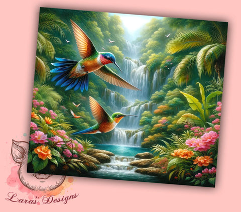 Tropical Hummingbird Waterfall Tumbler Wrap, Hummingbird, Waterfall, Tumbler Wrap, Sublimation Design, Nature Art, Bird Lover Gift, Tropical Decor Sublimation Lara' s Designs 