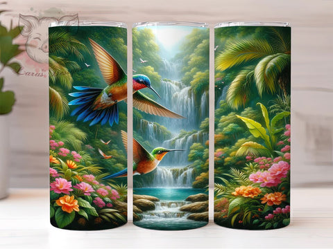 Tropical Hummingbird Waterfall Tumbler Wrap, Hummingbird, Waterfall, Tumbler Wrap, Sublimation Design, Nature Art, Bird Lover Gift, Tropical Decor Sublimation Lara' s Designs 