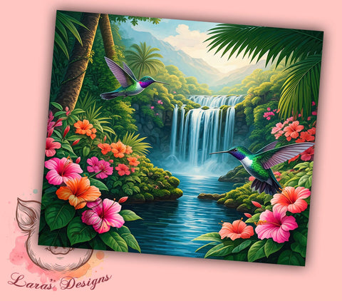 Tropical Hummingbird Waterfall Tumbler Wrap, Hummingbird, Waterfall, Tumbler Wrap, Sublimation Design, Nature Art, Bird Lover Gift, Tropical Decor Sublimation Lara' s Designs 