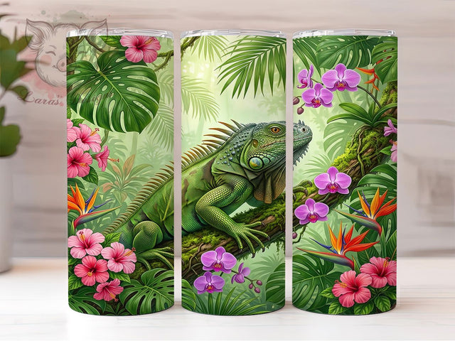 Tropical Iguana Jungle 20oz Tumbler, Tropical Iguana, Iguana Jungle, Iguana Tumbler, 20oz Tumbler, Jungle Tumbler, Tropical Tumbler, Tumbler Wrap Sublimation Lara' s Designs 