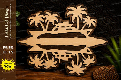 Tropical Island Monogram Frame Laser Cut SVG Design SVG Regulrcrative 